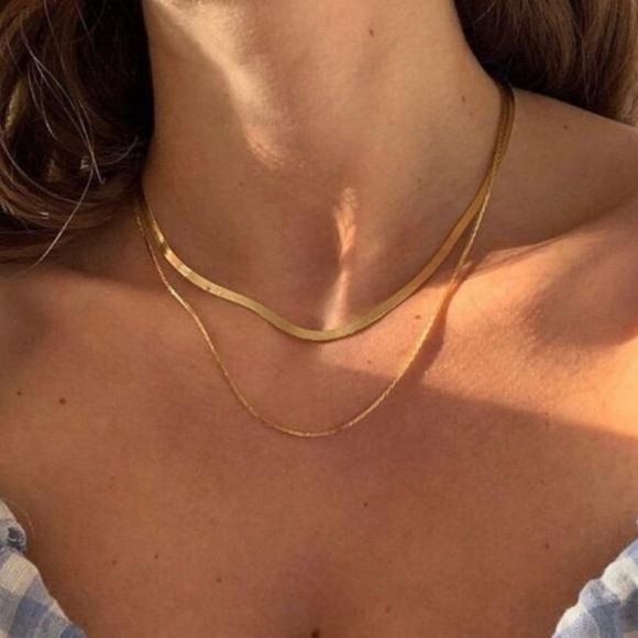 Jewelry - Gold Multi Layered Flat Blade Snake Link Necklace